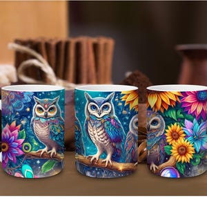 Colorful Owls Ceramic Or Stainless Steel Mug: Personalized Owl Lover Gift