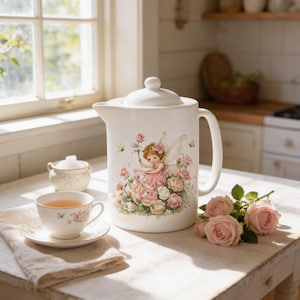 Personalized Porcelain Flower Girl Teapot: 44 Oz Custom Kitchen Decor