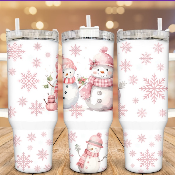 Pink Snowman Stainless Steel Tumbler, 40 Oz, Snowman Gift, Christmas Gift, Custom Travel Mug