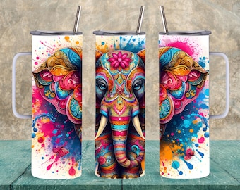 Boho Elephant Stainless Steel Tumbler, Personalized Gift With Or W/O Handle