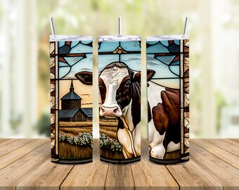 Customizable Stained Glass Cow  Tumbler - Add Personalized Charm to Your Drinkware Collection! Three Styles To Choose From