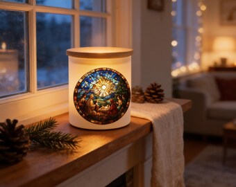 Nativity Candle Holder - Frosted Glass or Solid Ceramic with Bamboo Lid