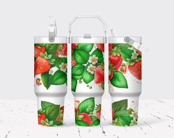 Strawberry Blossom 30oz Tumbler: Stainless Steel Travel Cup with Handle