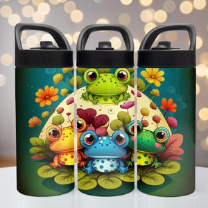 Cute Frogs 15 Or 20 Oz Flip Spout Water Bottle, Personalized Gift, Kids Tumbler, Frog Gift
