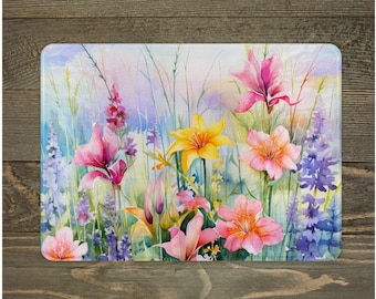 Floral Glass Cutting Board, Spring Kitchen Decor, Personalized Gift