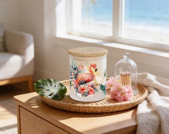 Flamingo Candle Holder - Frosted Glass or Ceramic with Bamboo Lid