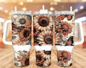 Boho Sunflower Stainless Steel Tumbler: 30/40 Oz Personalized Floral Gift