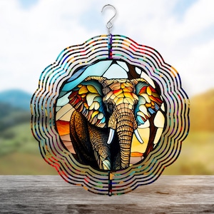 Vibrant Elephant Wind Spinner, Stained Glass Effect, Unique Garden Decor, Birthday Gift, Animal Lover Gift, Outdoor Garden Decor Gift