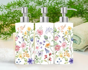 Wildflowers Stainless Steel Soap Dispenser - Floral Kitchen & Bath Decor