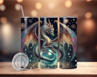 Dragon Design Tumbler - 20oz Stainless Steel Insulated Mug For Coffee & Drinks - Leak-Proof Lid, Great Gift For Women & Moms
