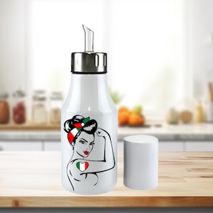 Italian Rosie Personalized Stainless Steel Olive Oil Cruet: 17oz Kitchen Dispenser, Chef Gift