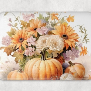 Autumn Floral Glass Cutting Board, 3 Size Choices, Christmas Gift, Tempered Glass, Kitchen Decor