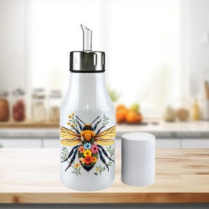 Floral Bee Olive Oil Dispenser: Stainless Steel Kitchen Cruet