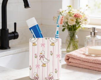 Goose Ceramic Holder | Whimsical Cottage Sink Decor - Tooth Brush Jar - Makeup Brush Holder