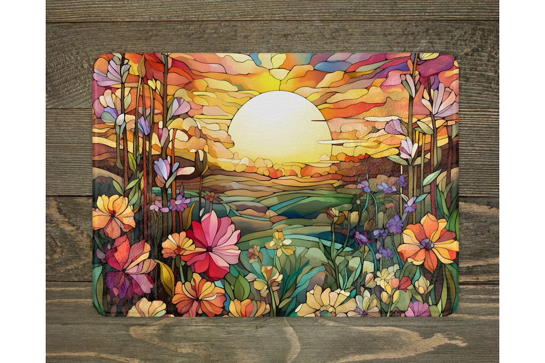 Sunset Cat Lady Glass Cutting Board