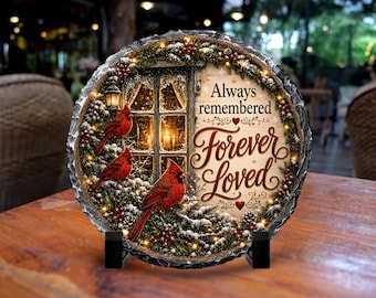 Forever Loved Cardinal Photo Slate: Natural Stone Decor, Display Stand Included