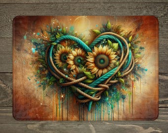 Sunflower Rope Heart Tempered Glass Cutting Board: Kitchen Decor