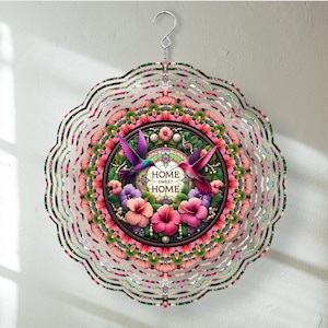 Hummingbird Home Sweet Home Wind Spinner, 3 Size Choices, Hummingbird Decor, Hummingbird Gift, Wall Decor, Porch Decor