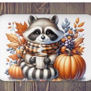 Cute Fall Raccoon Glass Cutting Board, Kitchen Decor, Nature Lover Gift, Personalized Gift