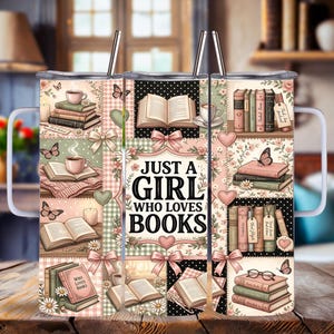 Just A Girl, Bookish Patchwork Tumbler | Stainless Steel | 3 Sizes | Personalized Drinkware