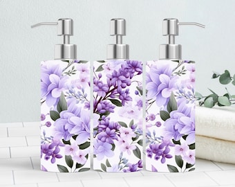 Lilac Stainless Steel Soap Dispenser - Floral Kitchen & Bath Decor