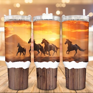 Wild Horses Stainless Steel Tumbler, 40 Oz, Personalized Tumbler, Horses Travel Mug, Horse Lover Gift