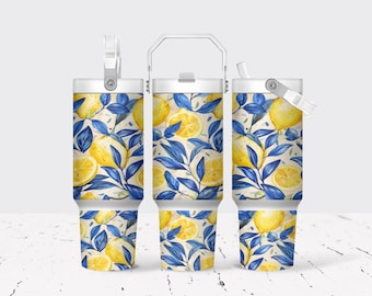 Lemon & Blue Leaf 30oz Tumbler: Insulated Stainless Steel Travel Cup