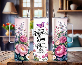 Pink Floral Mother's Day Stainless Steel Tumbler: Personalized, With Or W/O Handle