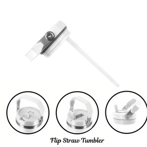 a Flip Straw Tumbler, a white and silver plastic container with a flip-style lid.