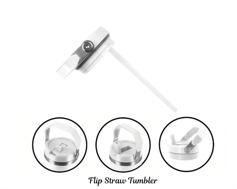 a Flip Straw Tumbler, a white and silver plastic container with a flip-style lid.