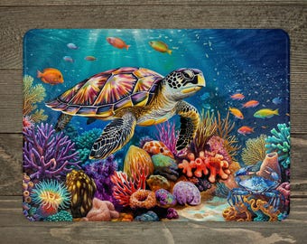 Under The Sea Turtle Tempered Glass Cutting Board: Coastal Kitchen Decor