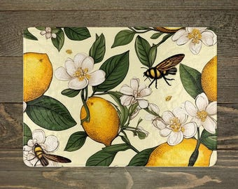 Lemons & Bees Glass Cutting Board: Farmhouse Kitchen Decor