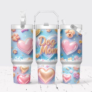 Dog Mom Tumbler (30 Oz): Stainless Steel Flip Straw Cup with Handle