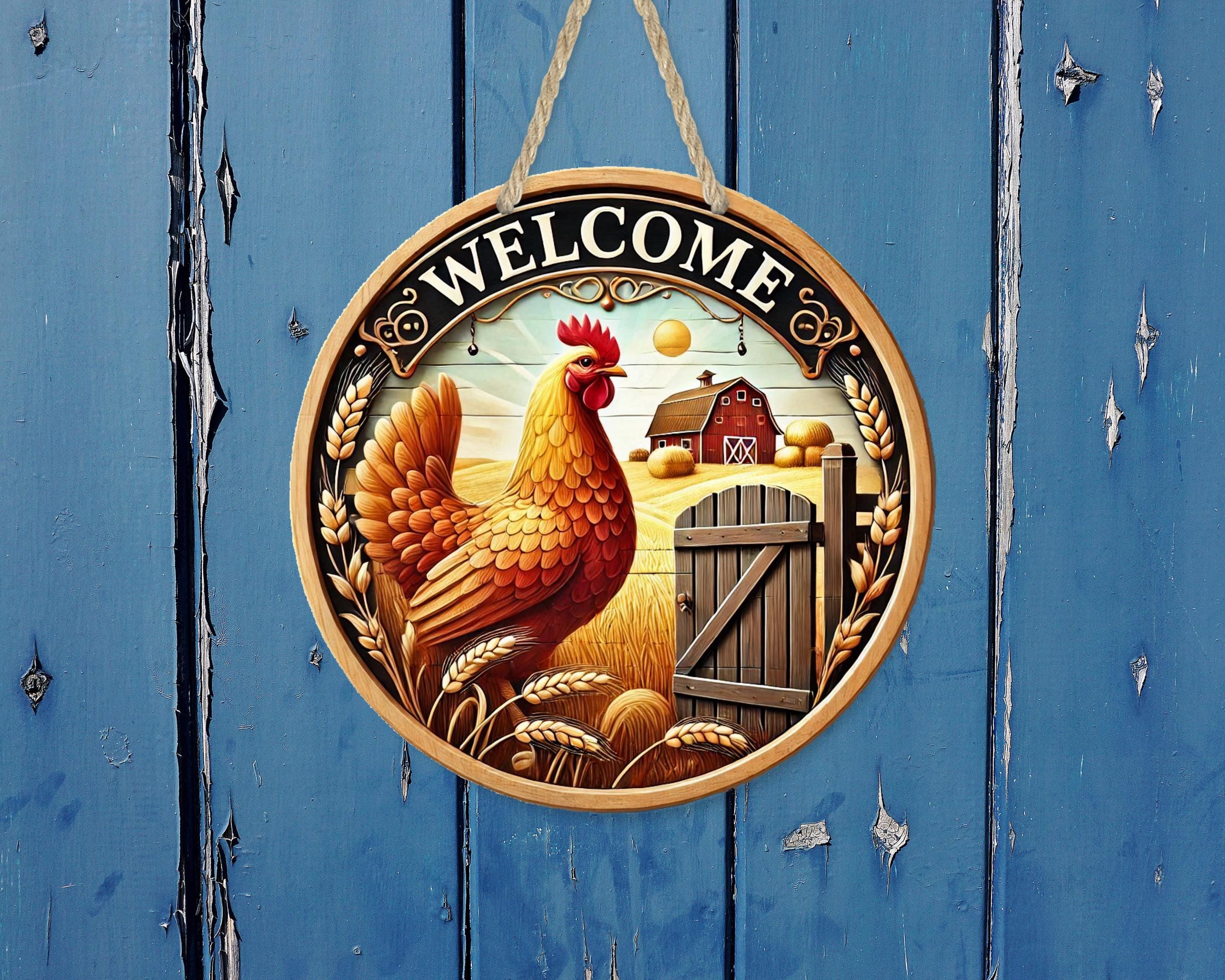 Hen Sign Welcome Hen Aluminum Door Sign: Farmhouse Chicken Decor, UV Protected ...