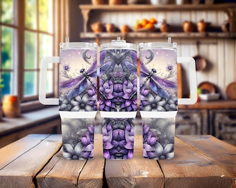 Purple Dragonfly Floral Stainless Steel Tumbler: Personalized 30/40 Oz Insulated Gift