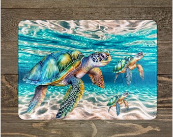 Sea Turtle Tempered Glass Cutting Board: Coastal Kitchen Decor