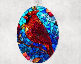 Beautiful Cardinal Glass Suncatcher, Bird Suncatcher, Red Bird Gift, Window Decor, Bird Lover Gift, 2 Shape Choices
