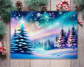 Neon Christmas Trees Tempered Glass Cutting Board: Holiday Kitchen Decor