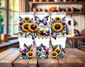Mom Life Butterfly Stainless Steel Tumbler - Personalized Floral Gift