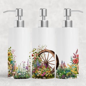 Wagon Wheel Floral 18.6oz Stainless Steel Bottle Soap Dispenser, Floral Decor, Liquid Soap Dispenser, Floral Gift