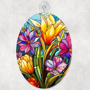 Vibrant Floral Glass Suncatcher, Handcrafted Sun Catcher, Gift for Her, Garden Decoration, Window Decor, 2 Shape Choices