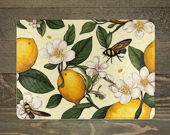 Lemons & Bees Glass Cutting Board: Farmhouse Kitchen Decor