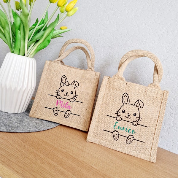 Ostertaschen | Jute Osterbeutel | personalisiert | Osterhase mit Namen | Osterkörbchen für Kinder | Geschenk zu Ostern | Osternest