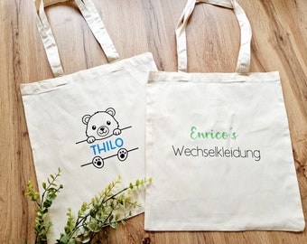 Kitabeutel für Wechselwäsche | Personalisiert | Stofftasche aus Baumwolle | Turnbeutel für Schule | Wechselsachenbeutel | Tagesmutter