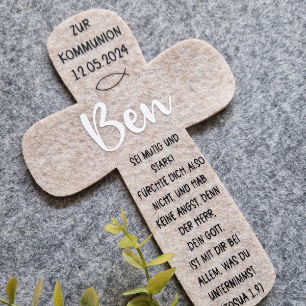 Taufkreuz mit Name | personalisiertes Geschenk zur Kommunion - Konfirmation - Firmung | Filzkreuz