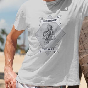 Legend of the Sea Giant Octopus T-Shirt, Nautical Kraken Tee, Ocean Creature Shirt, Mythical Sea Monster Top, Pirate Octopus Graphic Tee