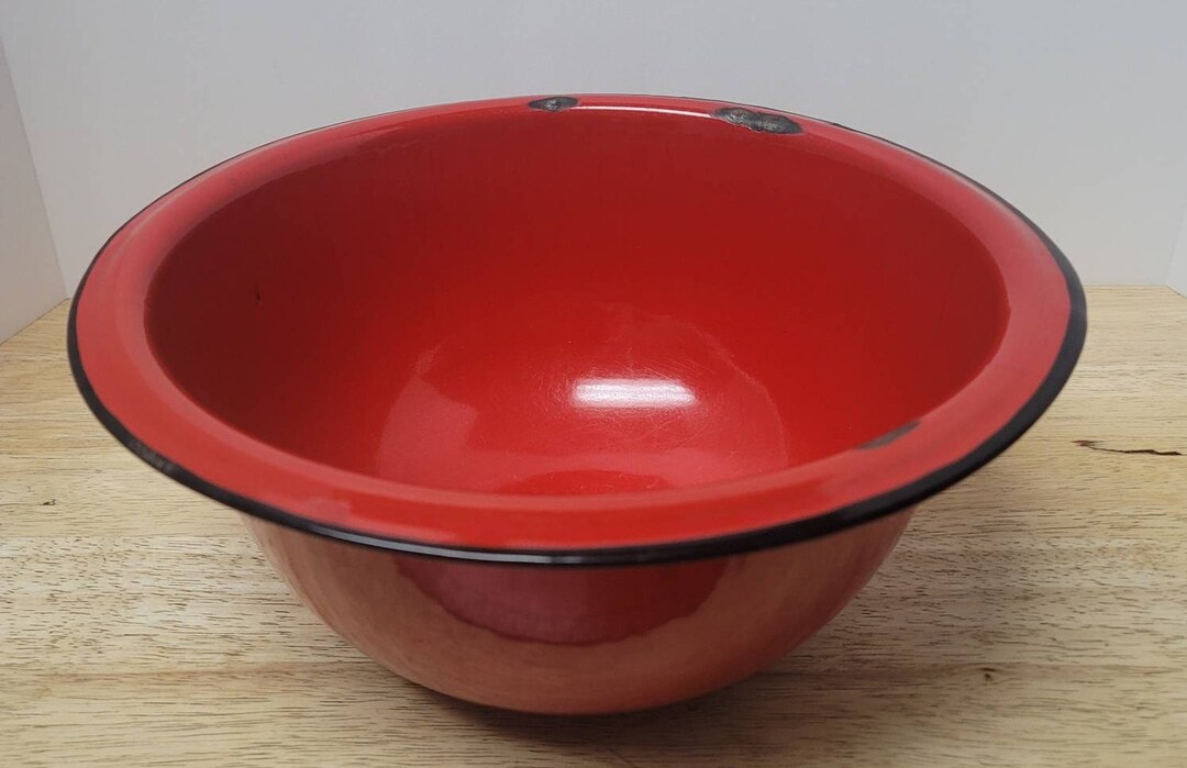 SOLID RED Vintage Enamelware Graniteware Large Bowl Etsy