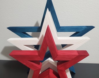 Rustic Wooden Star Set/Patriotic Stars/Red, Shimmer White/White & Blue Star Decor/4th of July/Star Set