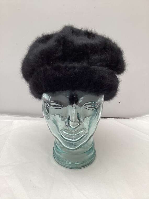 Black knitted Mohair hat Y2K 90s vibes Fluffy furr