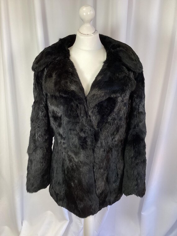 Vintage Black Rabbit Fur Coat Made in Korea Jacket Coney Rabbit Real Fur Mob Wife Aesthetic Era Winter Goth Size 12 14 Etsy